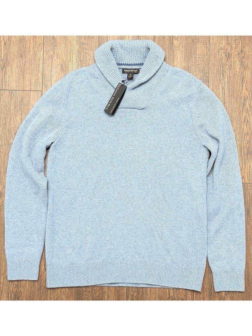 NWT Banana Republic 100% Merino Wool Shawl Collar Sweater Mens M Blue Italy